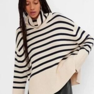 Gap 24/7 Split Hem Striped Turtleneck Sweater Size XL Cream/Navy New With Tags